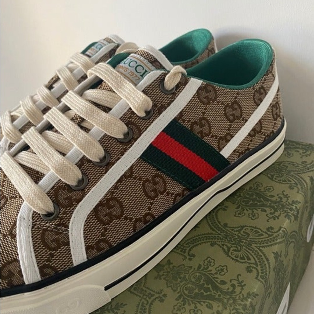 Gucci Brown and Green Sneakers with Signature Stripes